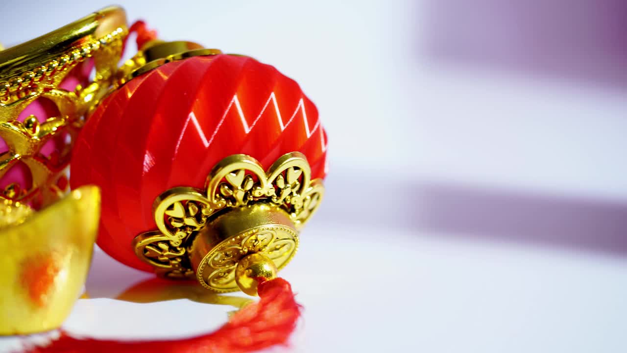 中国新年，大红灯笼，金元和橘子视频素材