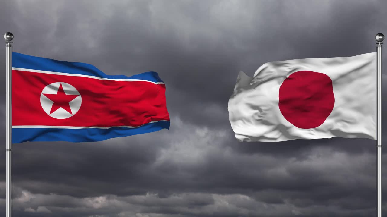 朝鲜和日本的旗帜相互挥舞|可循环。视频素材