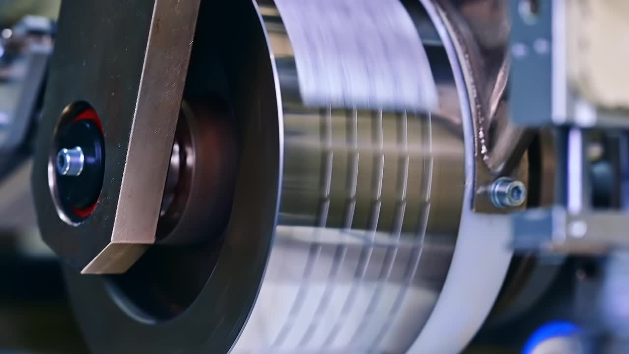 工厂技术生产纸尿裤。辊筒旋转自动化生产。视频素材