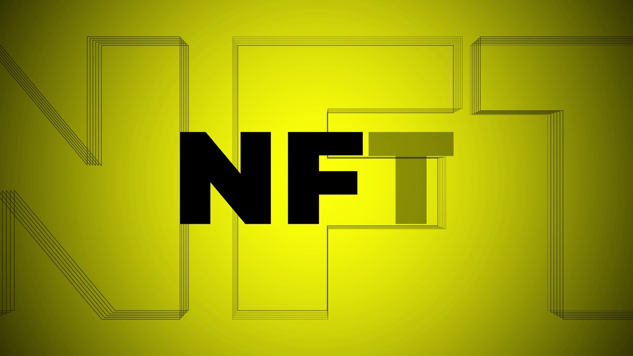 黄色NFT标题，文本运动图形动画背景股票视频-不可替代的令牌信息图形无尽循环现代动画视频下载
