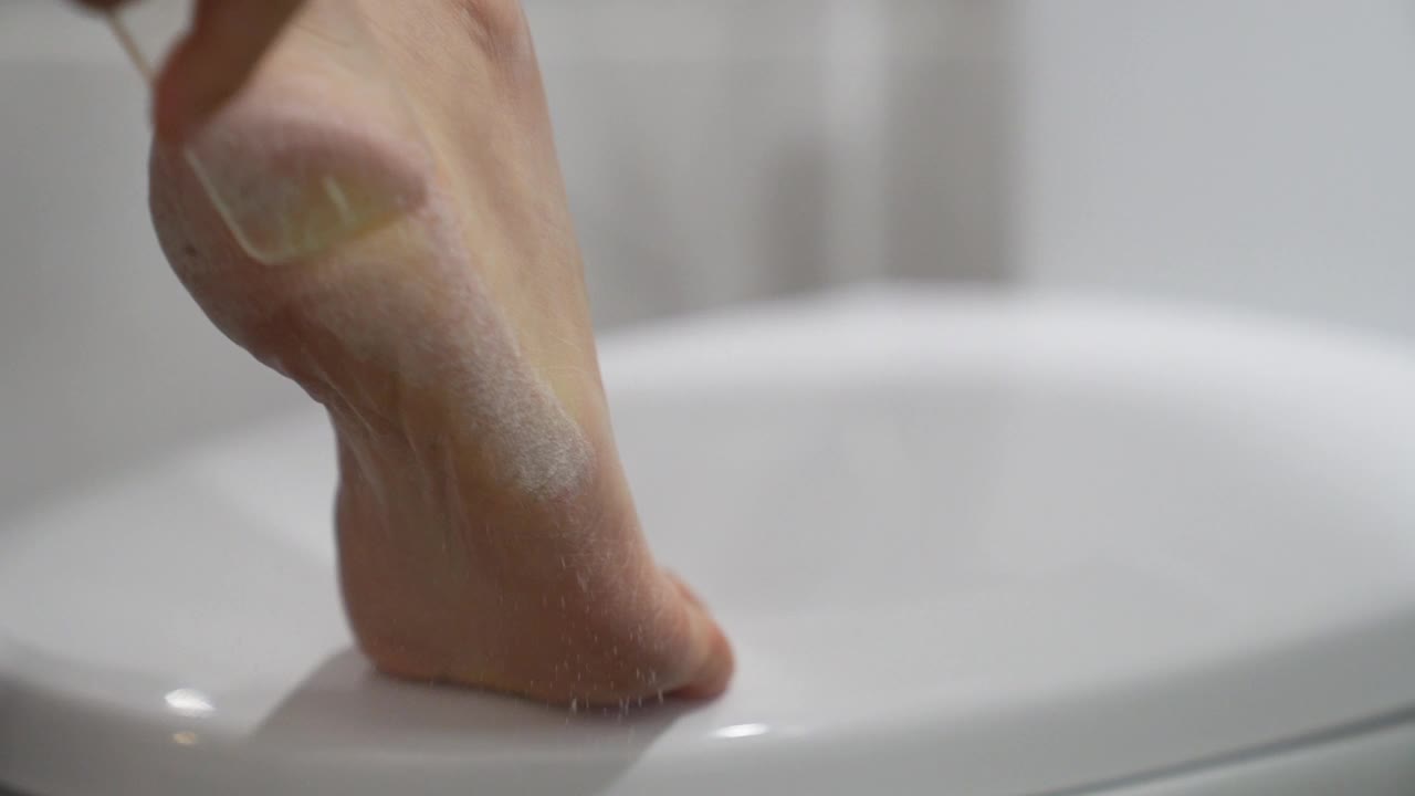 家居足部护理-浴室用足部锉刀去角质的风景/韩国视频下载
