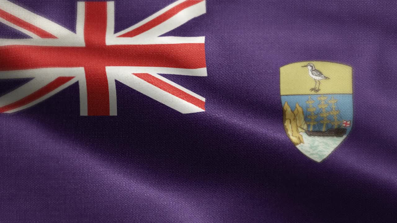 圣赫勒拿岛国旗动画素材视频-圣赫勒拿岛旗帜在循环和纹理3d渲染背景-高度详细的织物图案和可循环-圣赫勒拿岛旗帜视频下载