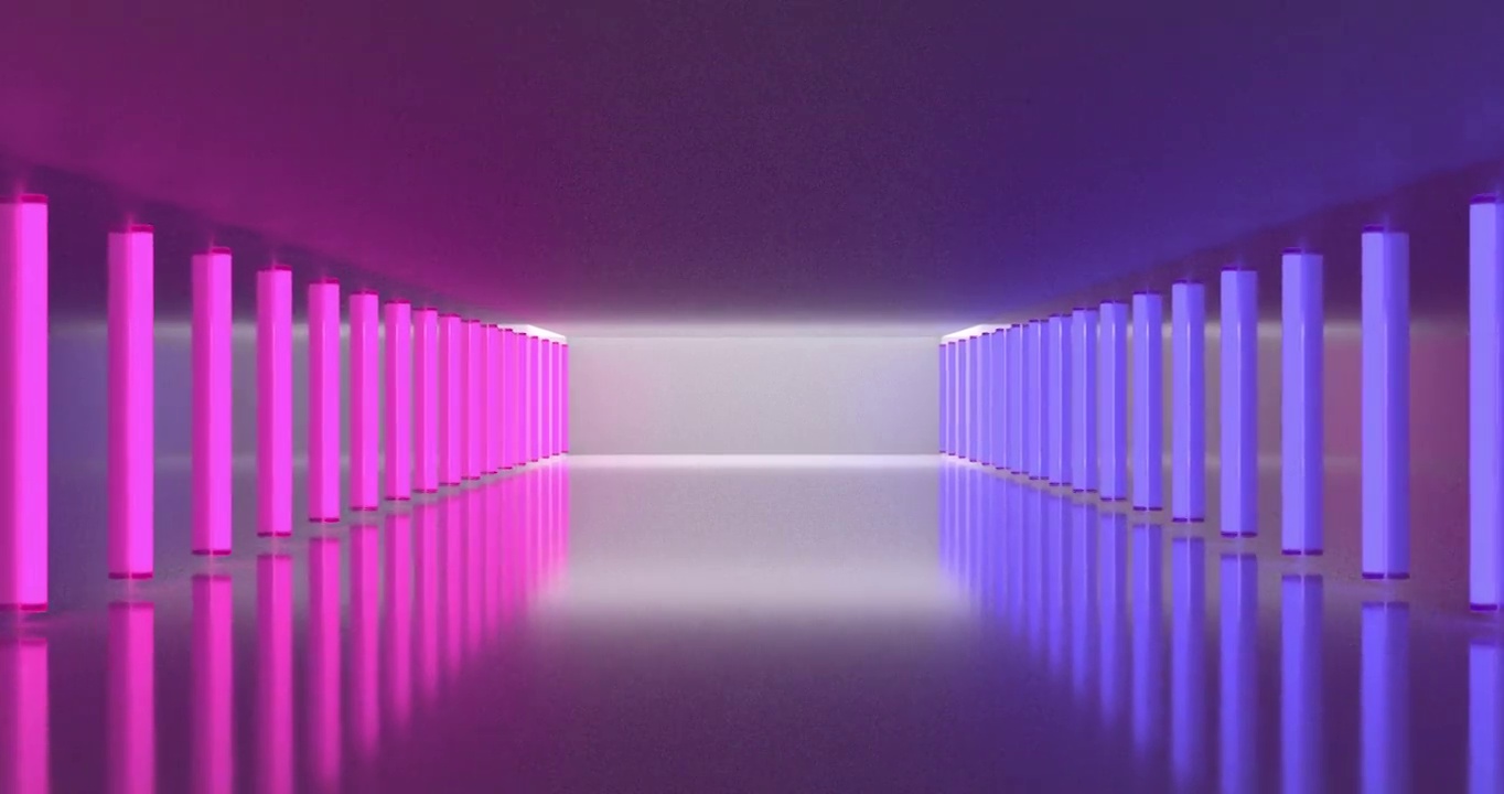粉色和紫色的光线投射到房间尽头的白墙上视频素材