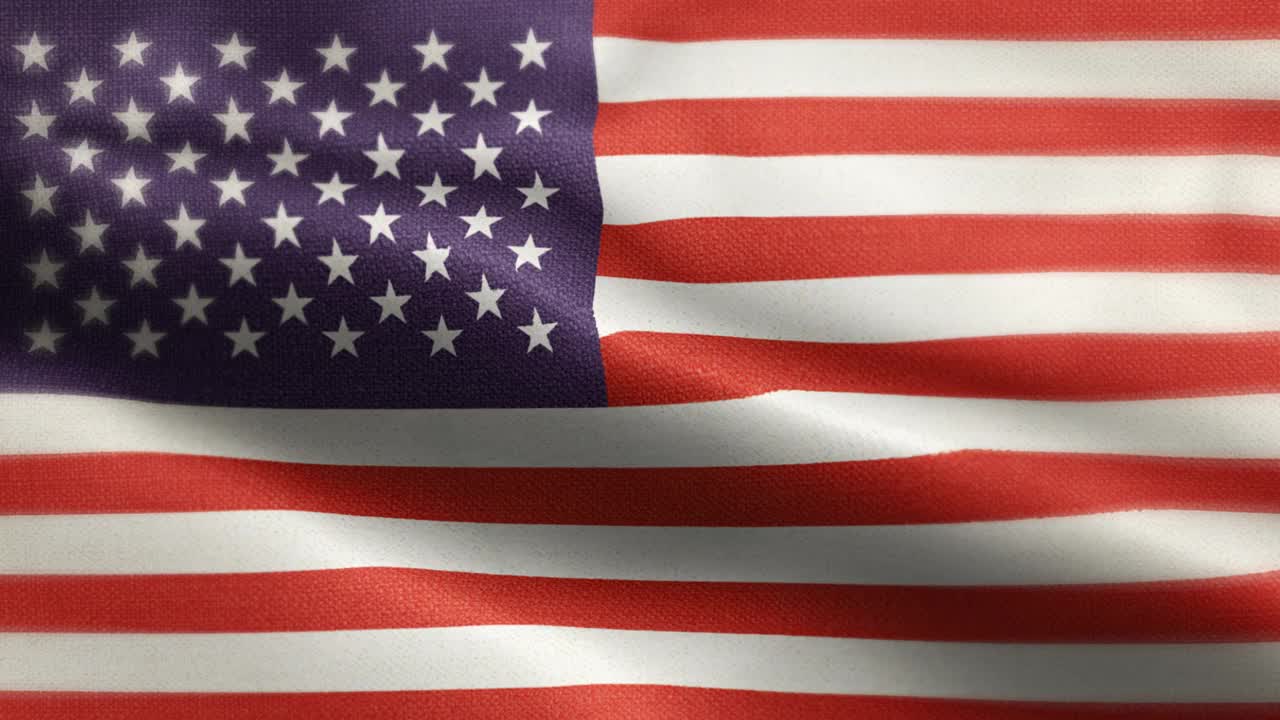 美国的国旗动画股票视频-美国国旗在循环和纹理3d渲染背景-高度详细的织物图案和可循环-美利坚合众国，美国，美国国旗视频下载