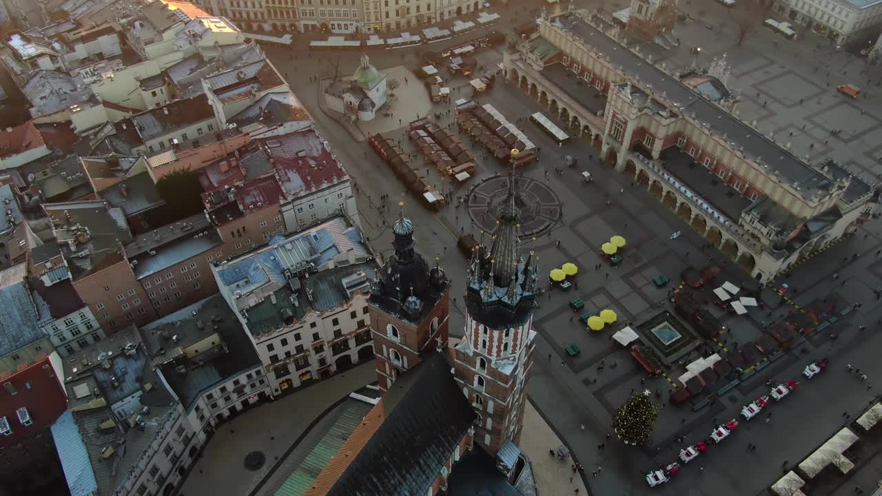 鸟瞰波兰克拉科夫圣诞市场视频下载