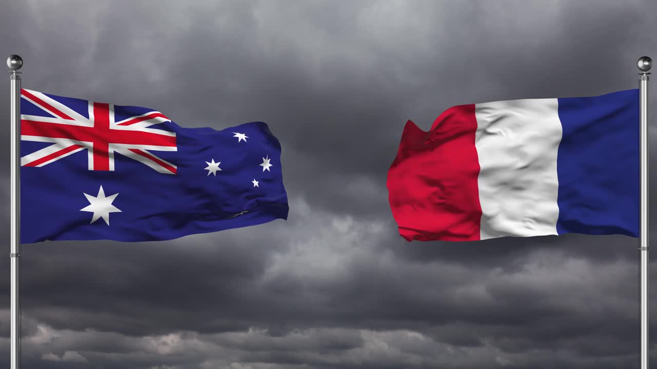 澳大利亚和法国国旗互相挥舞|可循环。视频素材