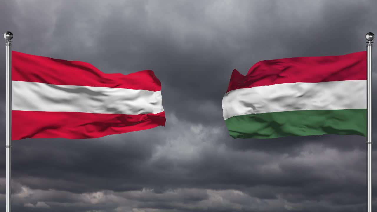 奥地利和匈牙利国旗互相挥舞|可循环。视频素材