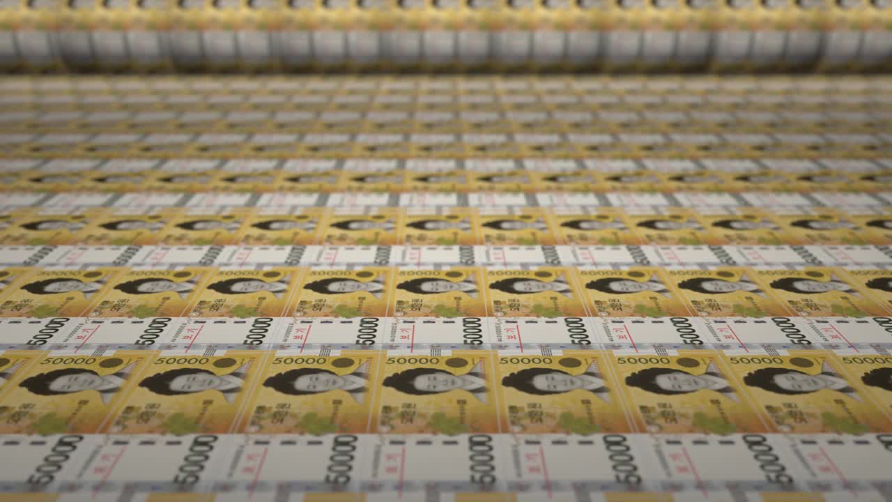 5万韩元纸币在印钞机上。视频素材