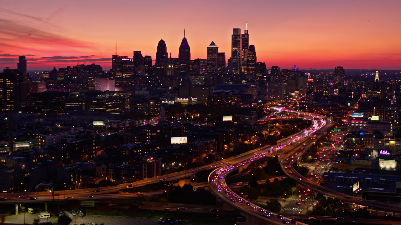 静态无人机拍摄的费城夜景视频下载
