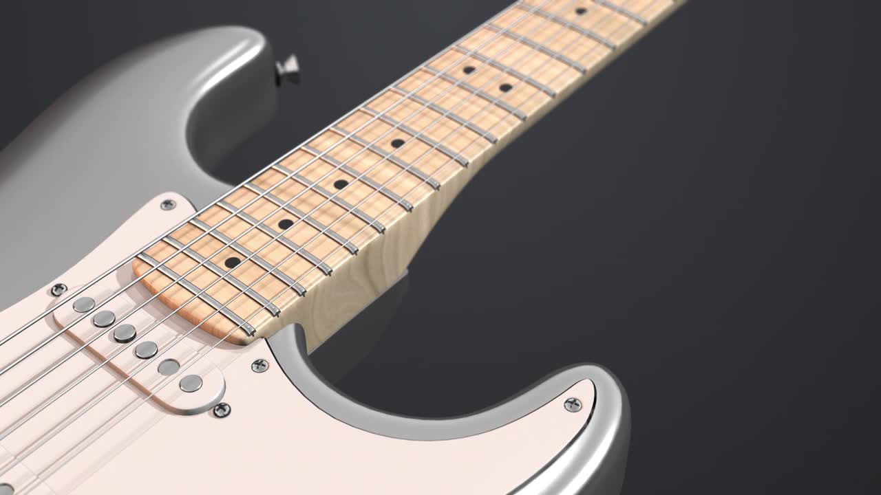 金属光泽的电吉他缓慢旋转。视频素材