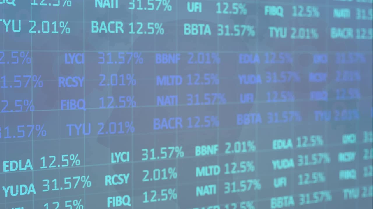 在绿色背景上的股票市场数据上的科技图标的动画视频素材