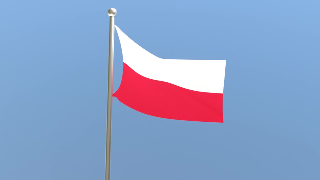 波兰国旗插在旗杆上。视频素材