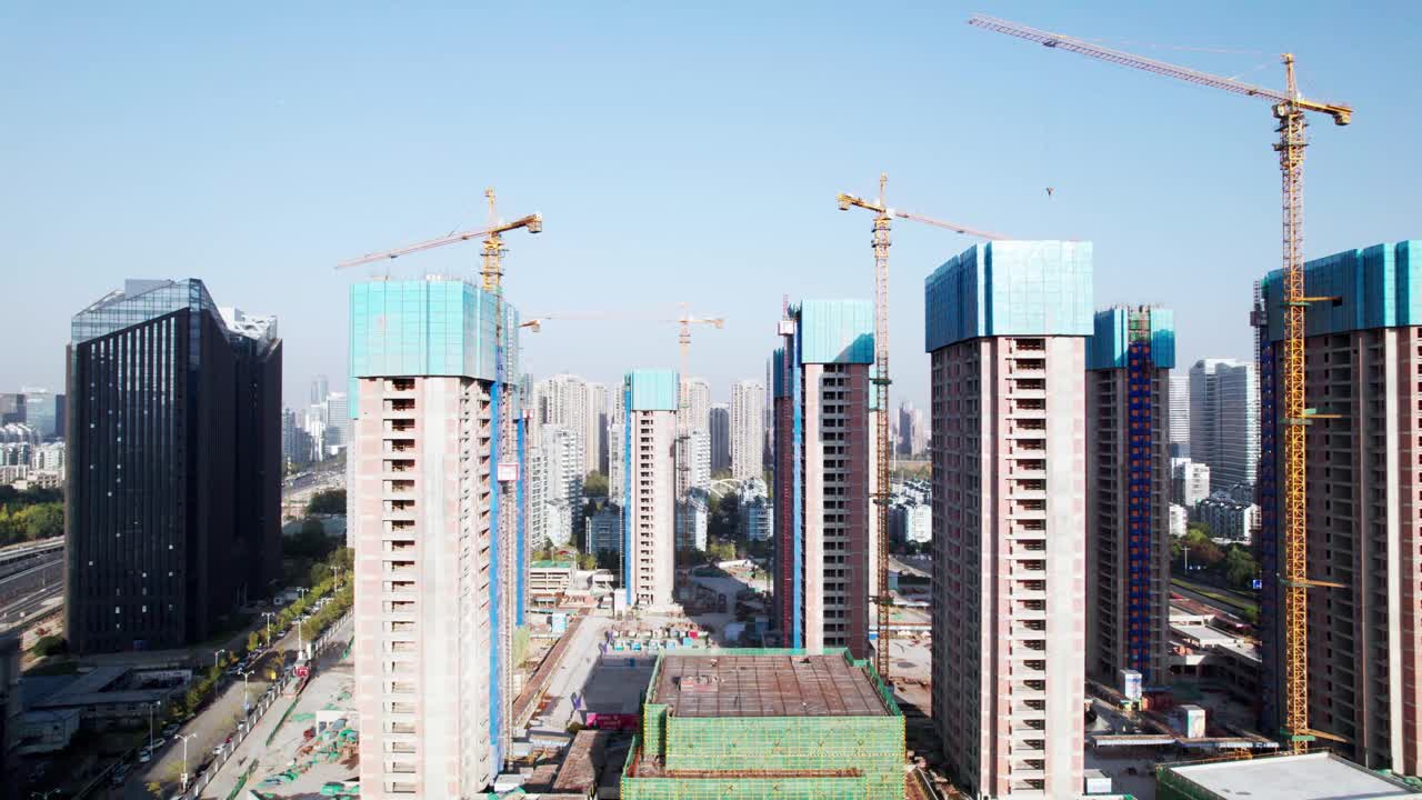 杭州建筑工地鸟瞰图视频下载