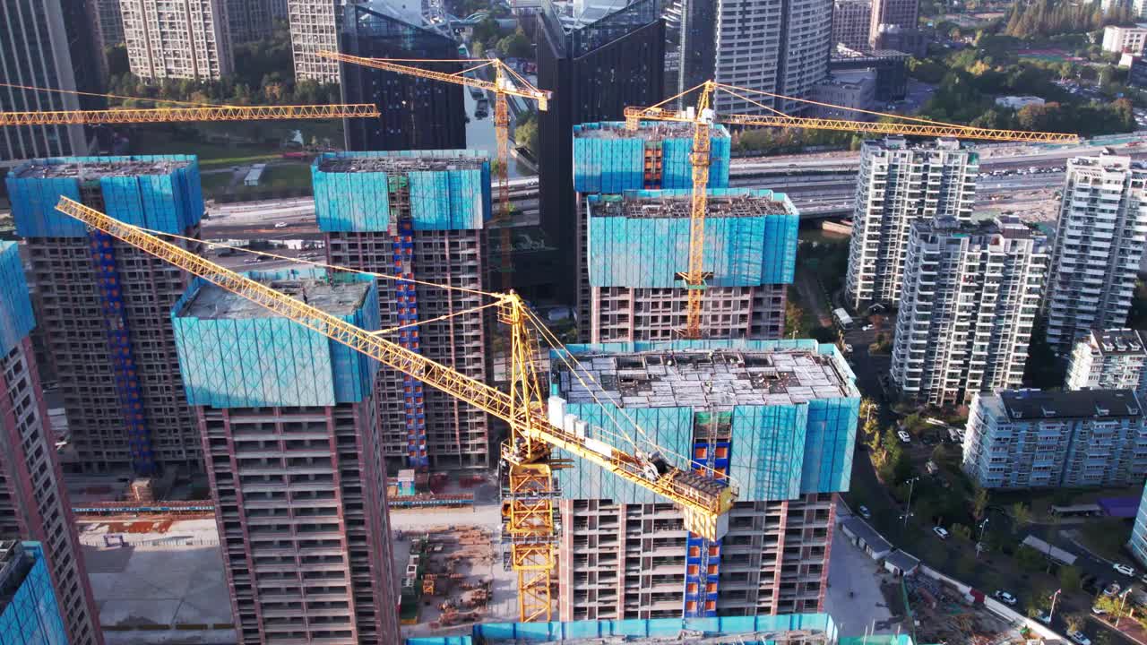 杭州建筑工地鸟瞰图视频下载