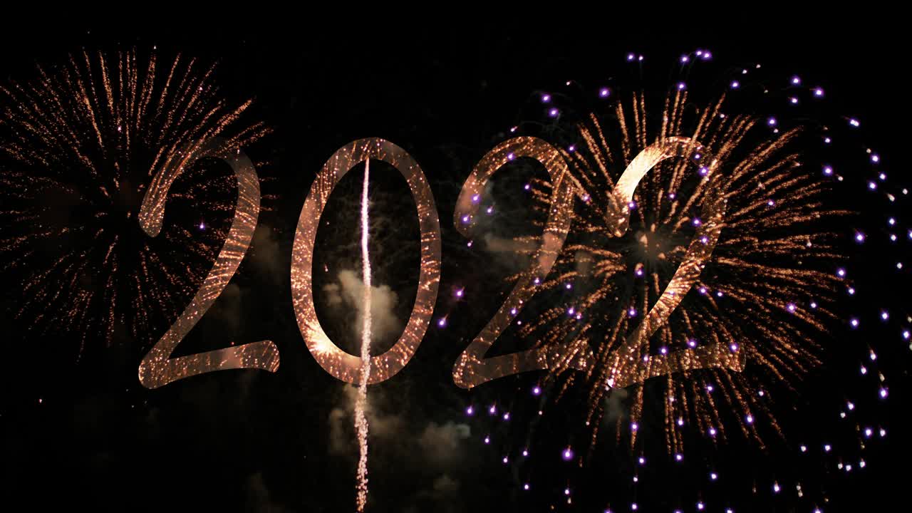 2022年新年快乐，精彩的金色烟花表演视频下载