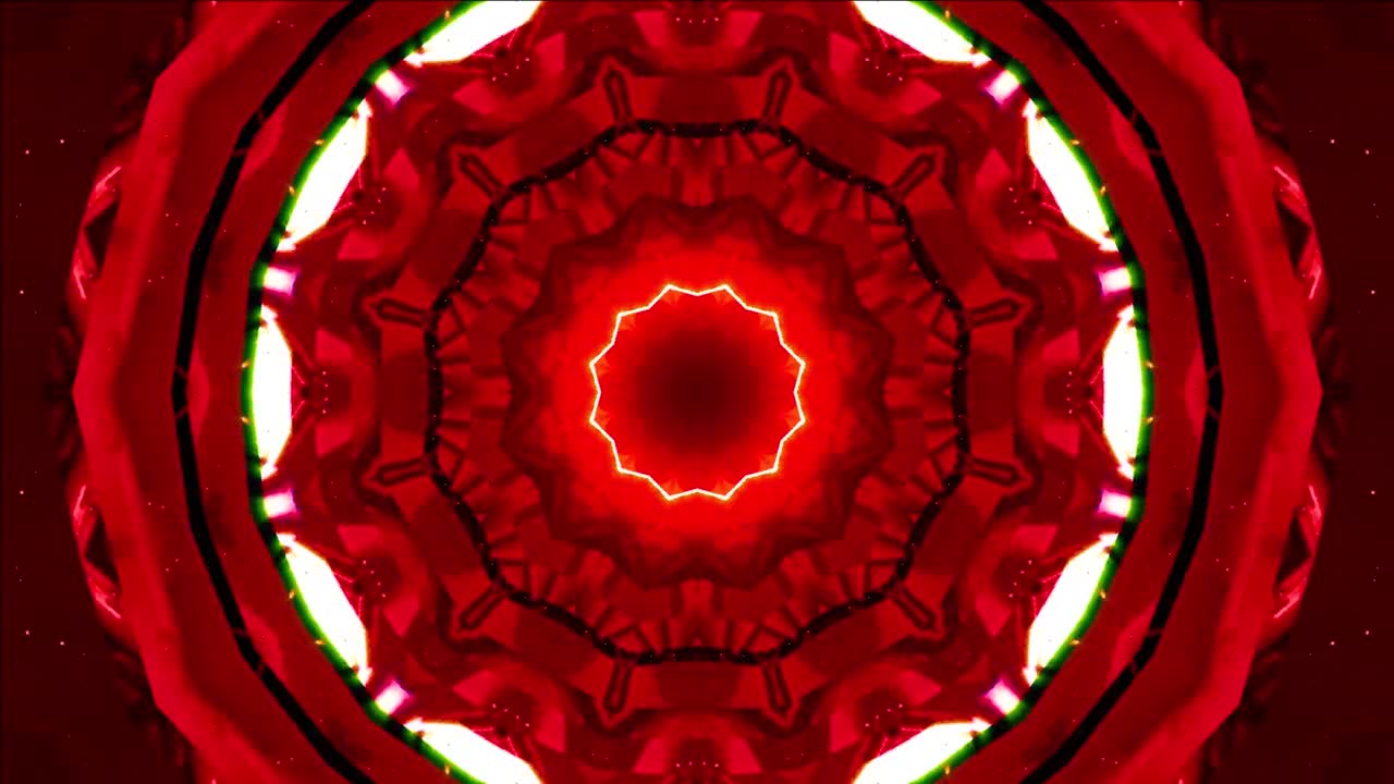 红色动态抽象背景与万花筒运动形成之字形和螺旋与圆圈视频素材