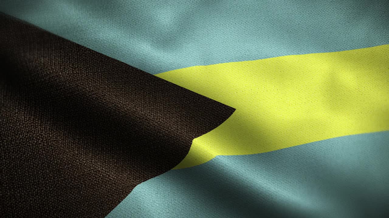 巴哈马动画股票视频国旗巴哈马国旗在循环和纹理3d渲染背景-高度详细的织物图案和可循环-英联邦巴哈马国旗视频下载