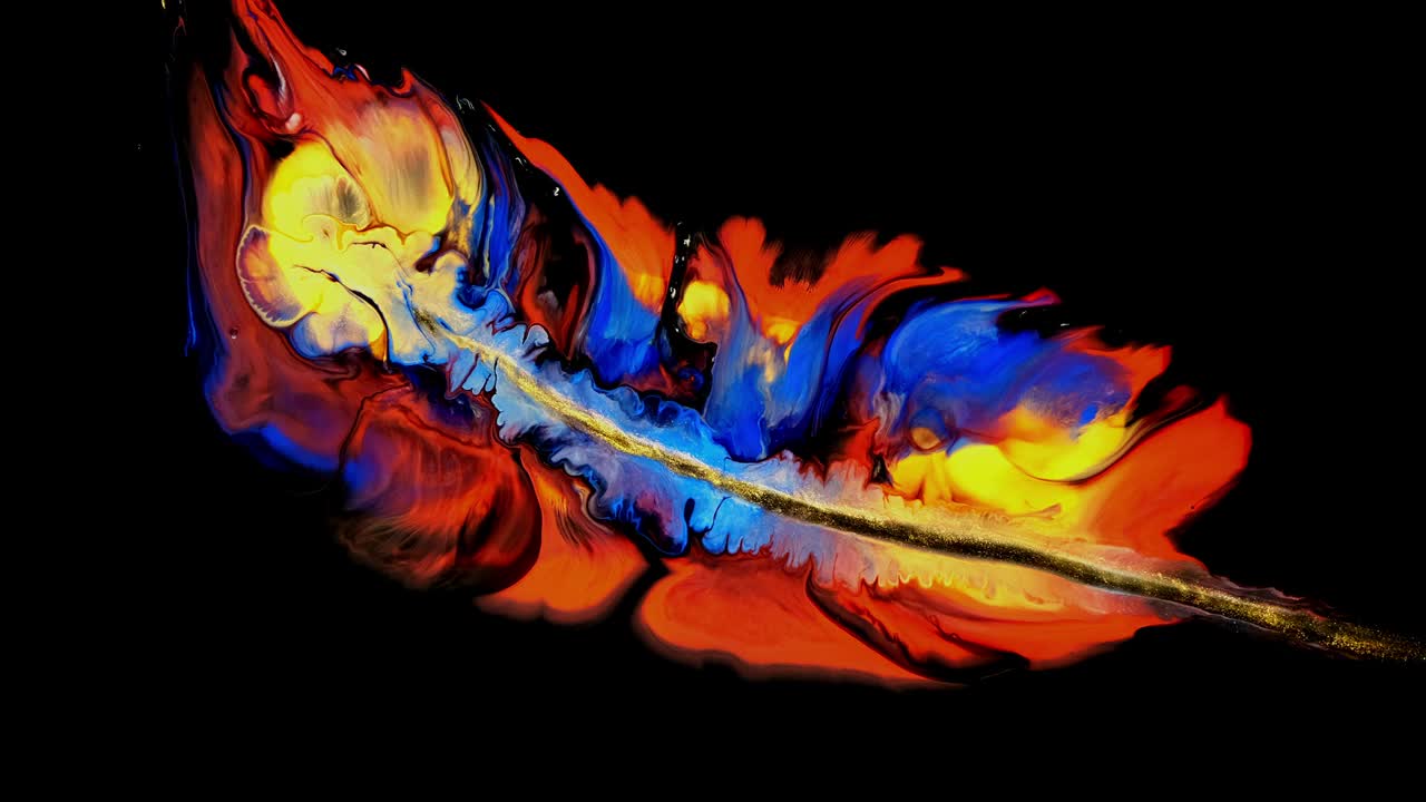 红，蓝，黄，抽象亚克力纹理。视觉效果，宏观的流体艺术和任何与颜色和运动有关的实验视频素材