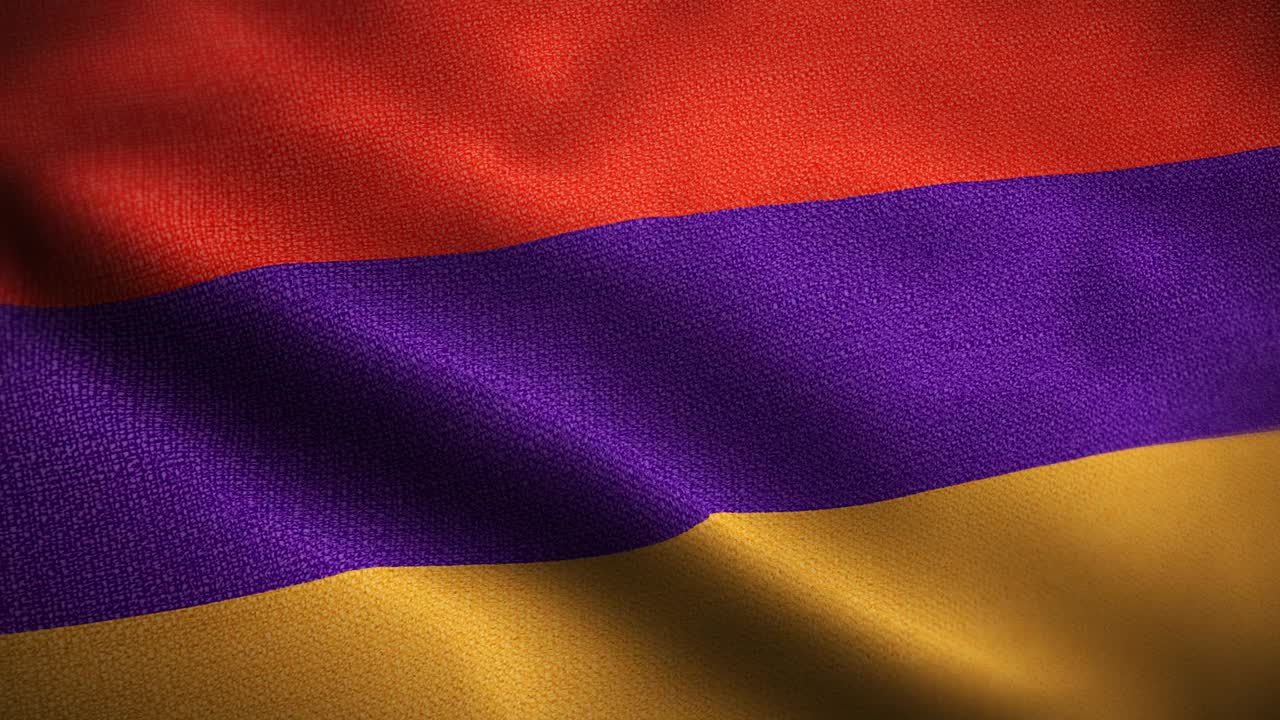 亚美尼亚国旗动画库存视频-亚美尼亚国旗在循环和纹理3d渲染背景-高度详细的织物图案和可循环-亚美尼亚共和国国旗视频下载