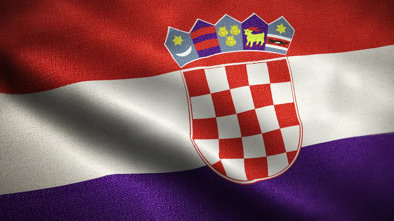 克罗地亚国旗动画库存视频-克罗地亚国旗在循环和纹理3d渲染背景-高度详细的织物图案和可循环-克罗地亚共和国视频下载