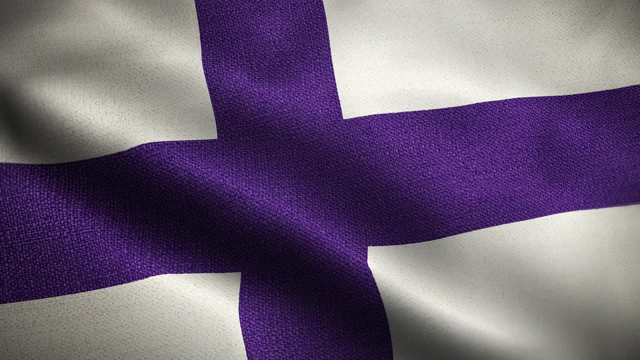 芬兰国旗动画库存视频-芬兰国旗在循环和纹理3d渲染背景-高度详细的织物图案和循环-芬兰共和国视频下载