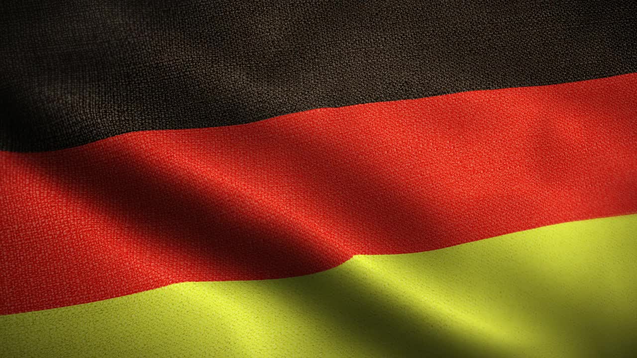德国国旗动画库存视频-德国国旗在循环和纹理3d渲染背景-高度详细的织物图案和可循环的德国联邦共和国视频下载