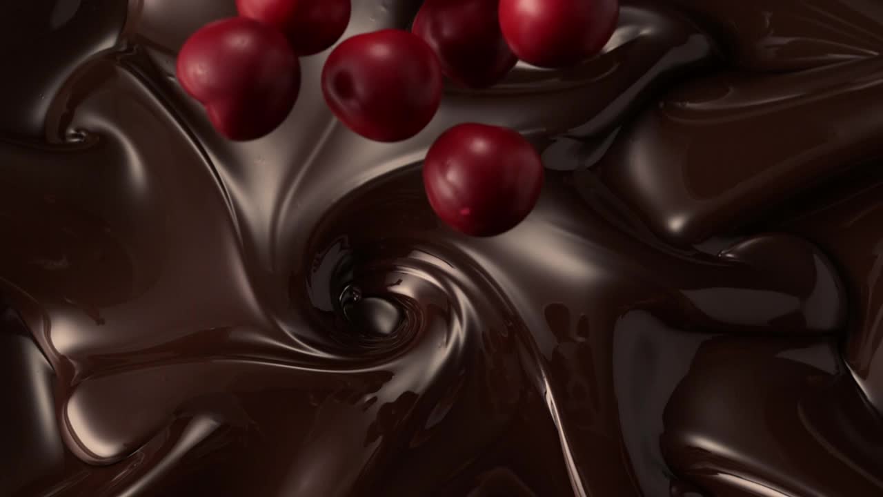 酸樱桃掉进黑巧克力里视频下载
