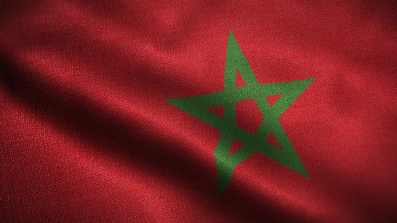摩洛哥国旗动画库存视频-摩洛哥国旗在循环和纹理3d渲染背景-高度详细的织物图案和可循环-摩洛哥国旗王国视频下载