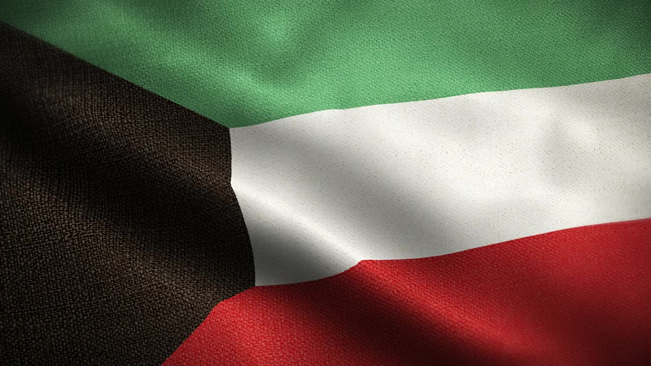 科威特动画库存视频国旗-科威特国旗在循环和纹理3d渲染背景-高度详细的织物图案和可循环-科威特国旗的国家视频下载