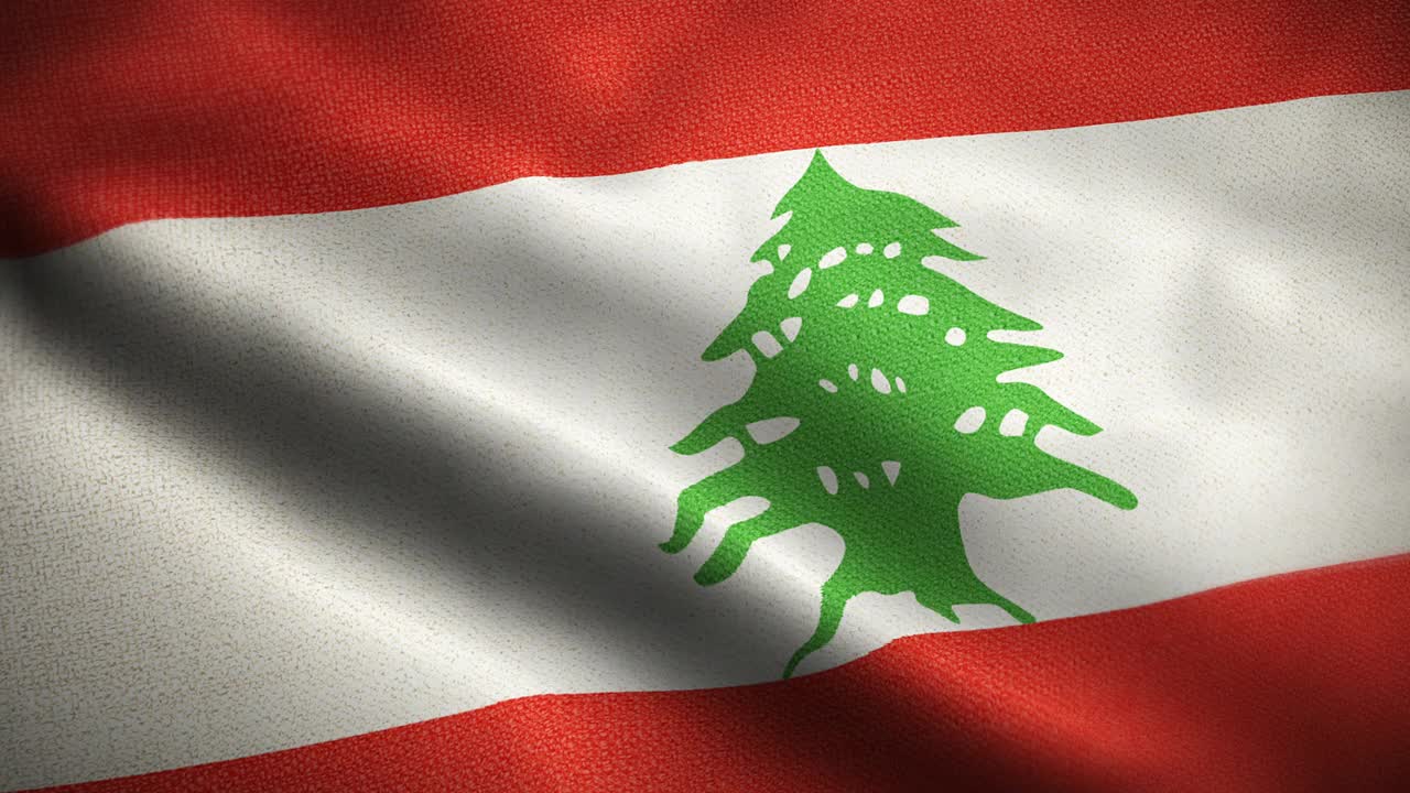 黎巴嫩国旗动画库存视频-黎巴嫩国旗在循环和纹理3d渲染背景-高度详细的织物图案和可循环的黎巴嫩共和国国旗视频下载