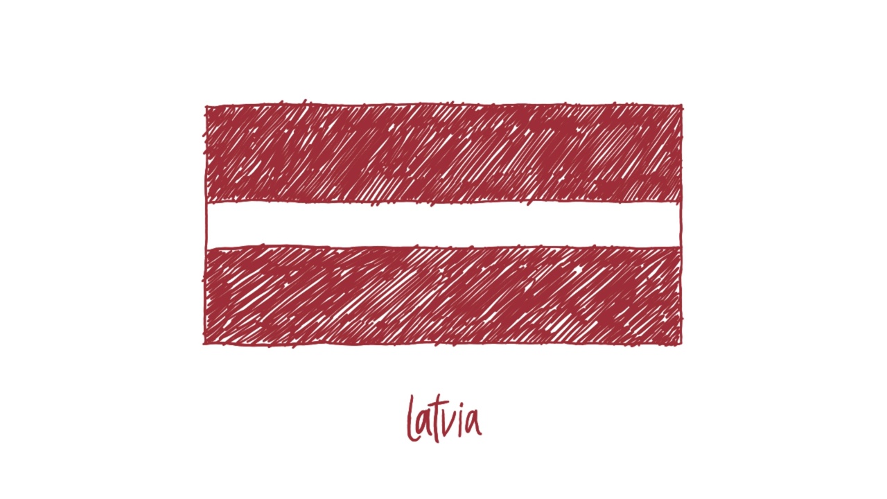 拉脱维亚国旗标记或铅笔颜色素描动画视频素材