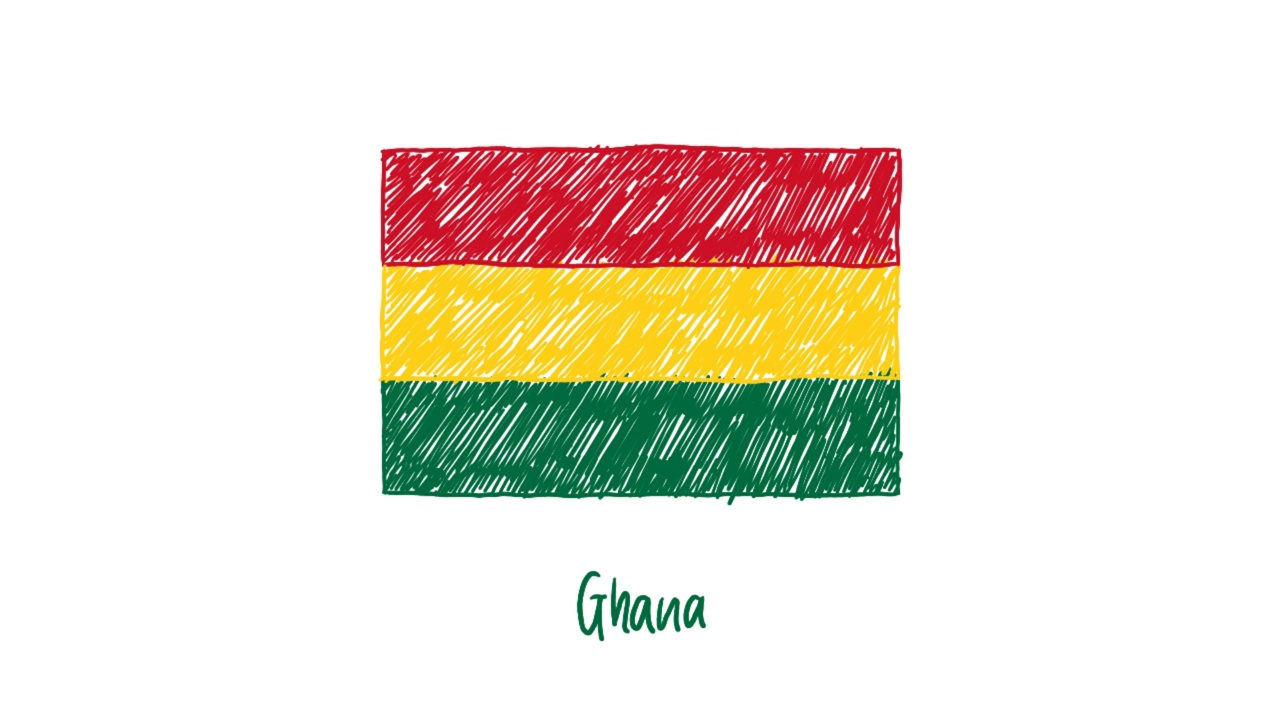加纳国旗标记或铅笔颜色素描动画视频素材