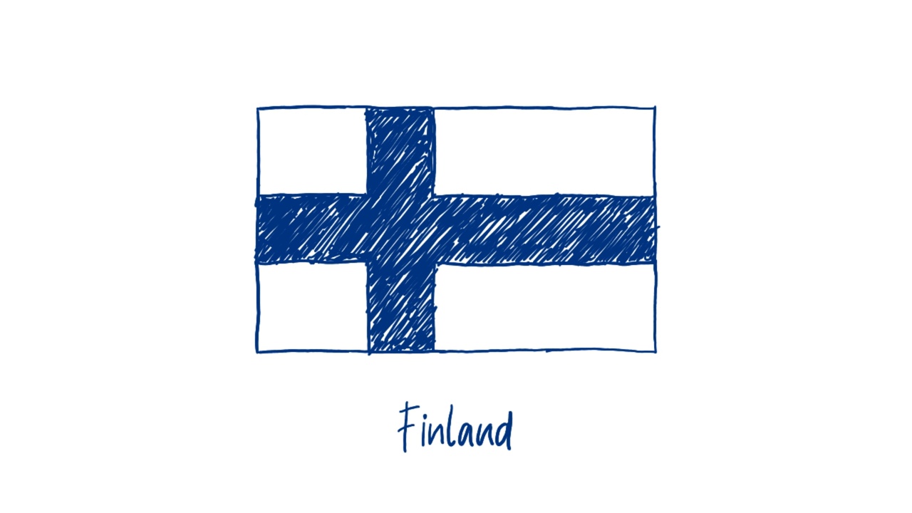 芬兰国旗标记或铅笔颜色素描动画视频下载