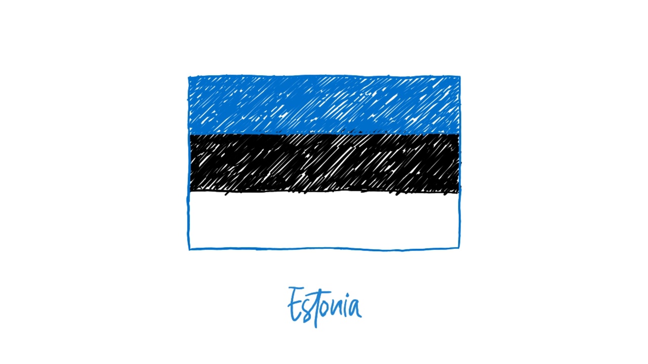 爱沙尼亚标志或铅笔颜色素描动画视频素材