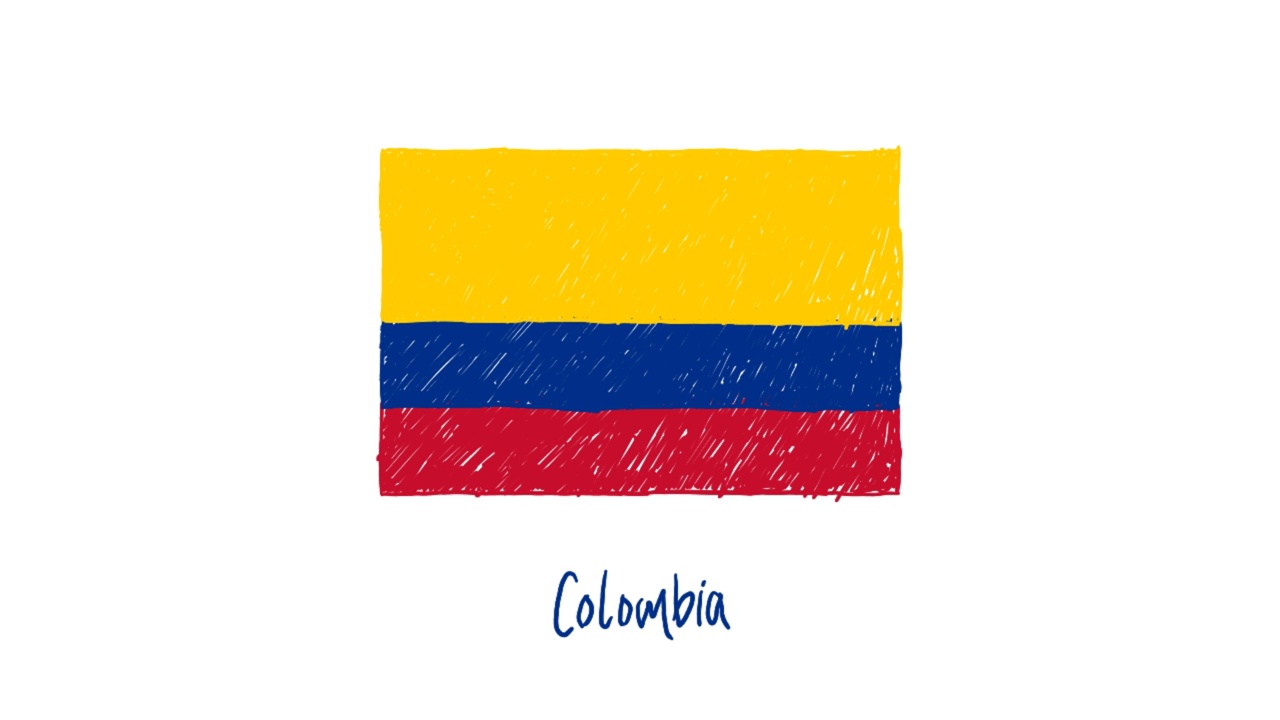 哥伦比亚国旗标记或铅笔颜色素描动画视频下载