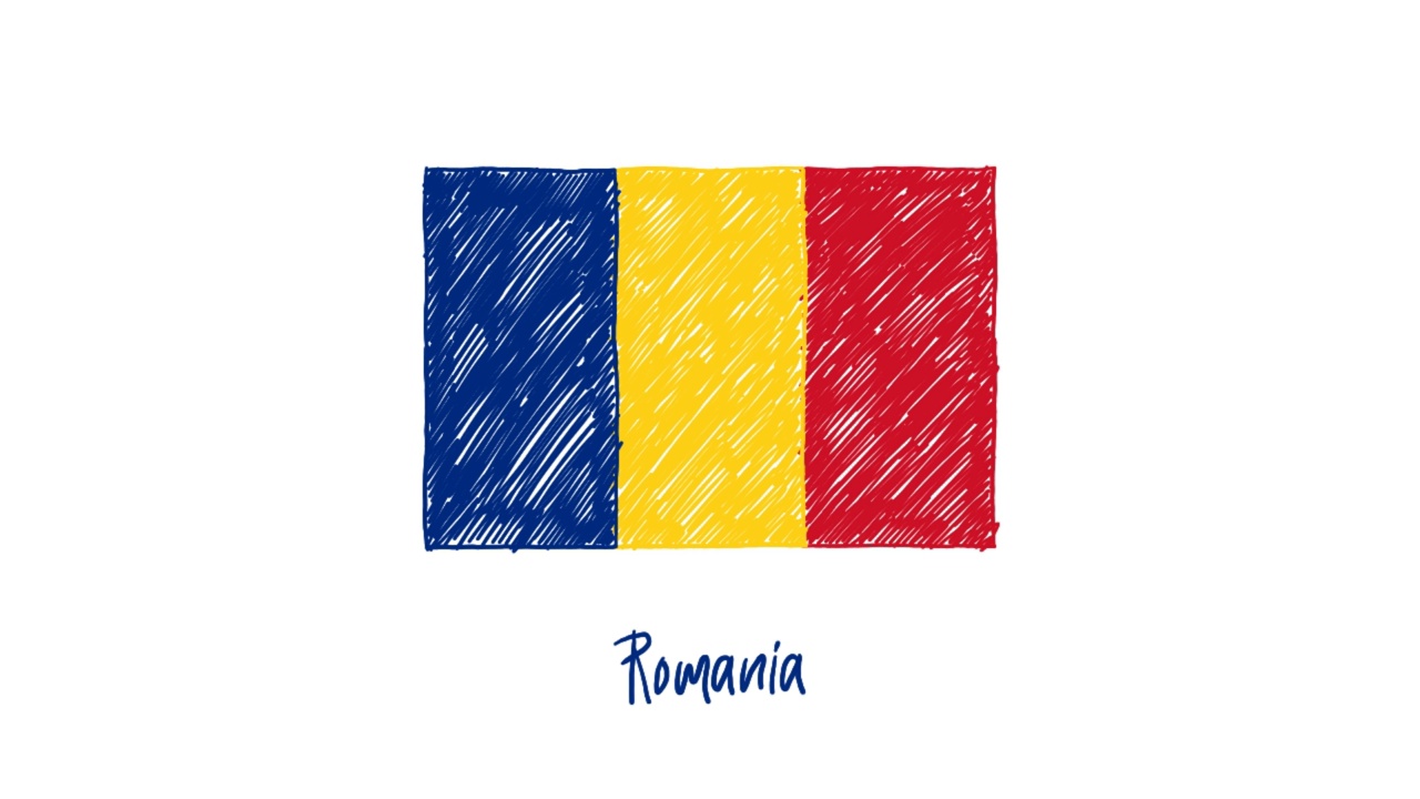 罗马尼亚国旗标记或铅笔颜色素描动画视频素材