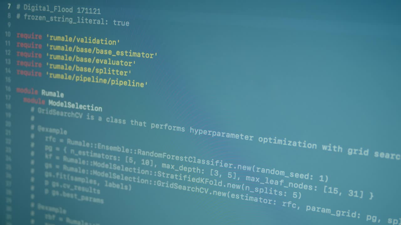 Ruby机器学习屏幕上滚动和打字的源代码视频素材