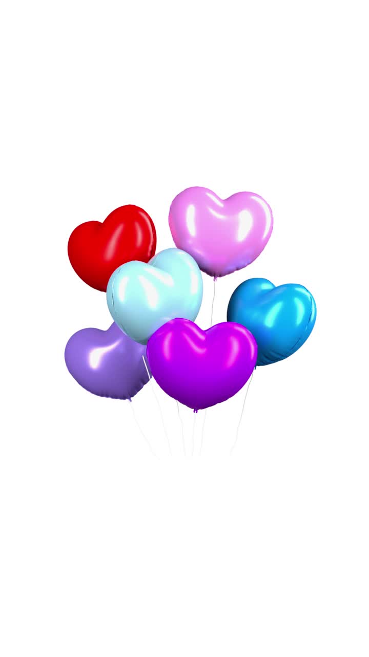 环准备情人节气球在心脏形状飞行在白色背景4K分辨率视频素材