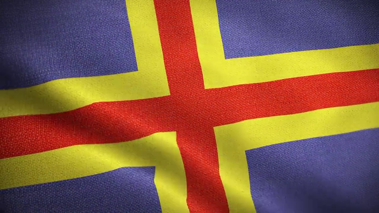 Aland岛的国旗动画素材视频- Aland岛或Aland岛的国旗在循环和纹理3d渲染背景-高度详细的织物图案和可循环的Aland旗视频素材