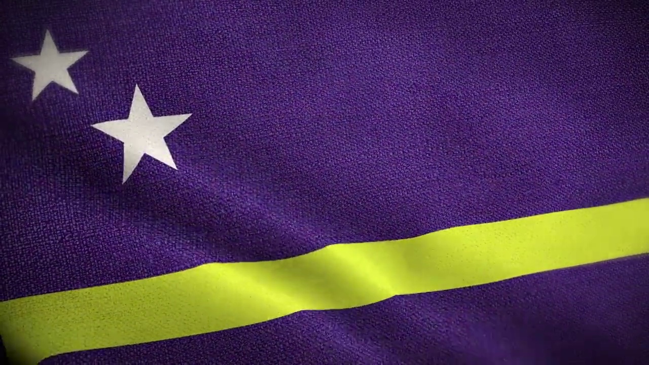 Curaçao动画库存视频国旗-库拉索岛国旗在循环和纹理3d渲染背景-高度详细的织物图案和可循环的库拉索岛国旗视频下载