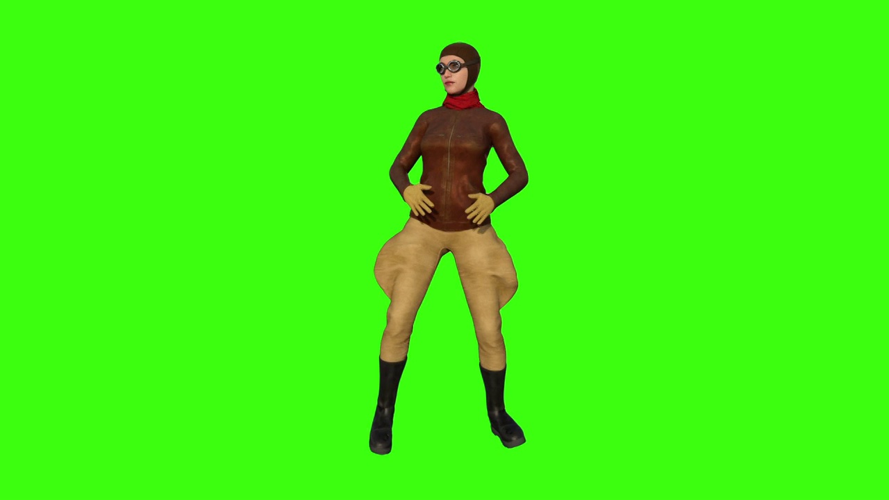 女飞行员跳舞，动画，绿色屏幕视频下载