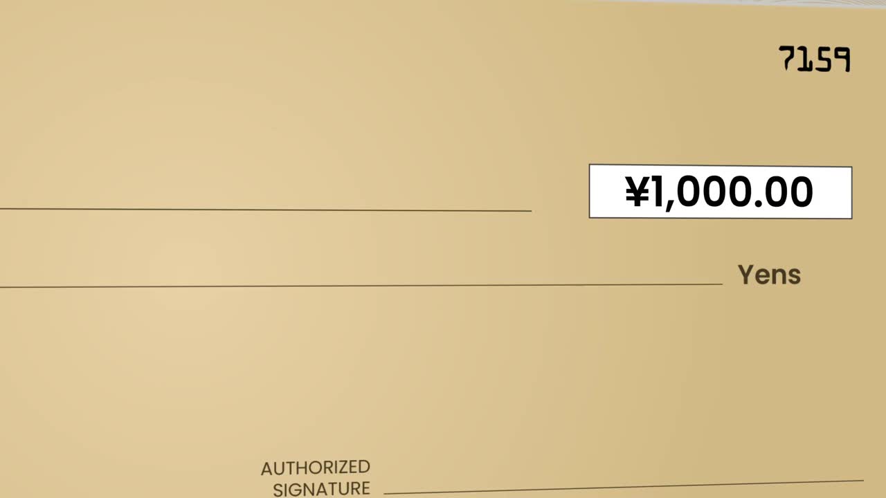 日元增加银行支票(支票)付款的柜台号码。视频下载