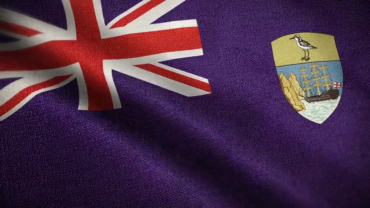 圣赫勒拿岛国旗动画股票视频-圣赫勒拿岛国旗在循环和纹理3d渲染背景-高度详细的织物图案和可循环的圣赫勒拿岛国旗视频下载