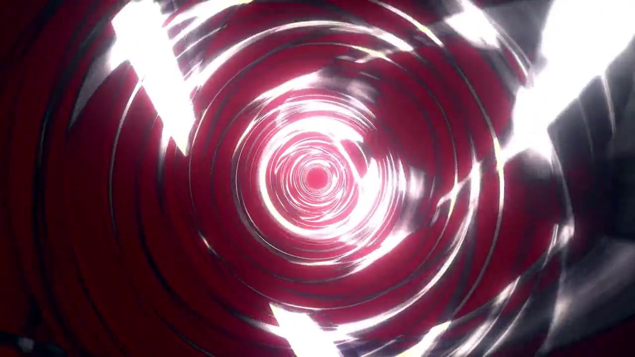 抽象运动图形环发光白光grunge红色迷幻扭曲隧道背景多色螺旋漩涡光。4K环模式彩色圆形条纹旋转催眠旋转抽象视频素材