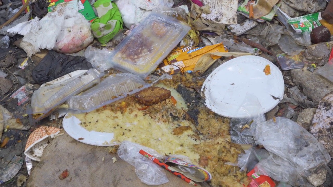 垃圾填埋场的塑料垃圾和不新鲜的食物视频下载