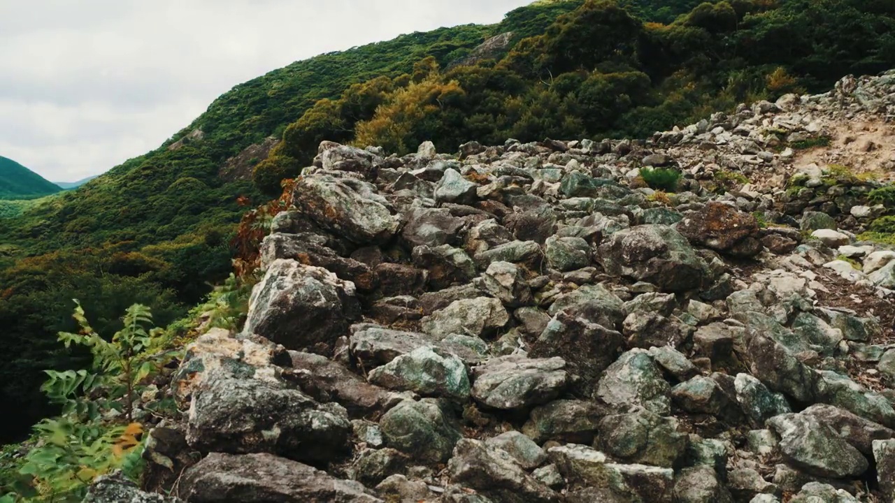 日本对马岛城堡遗址的石墙视频素材
