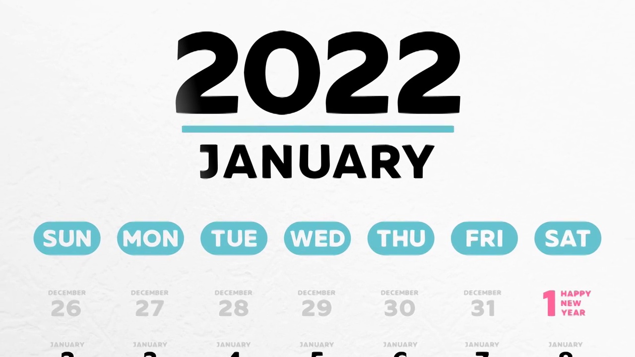 特写2022年日历美丽的一月页，镜头移到了新年的日期视频素材