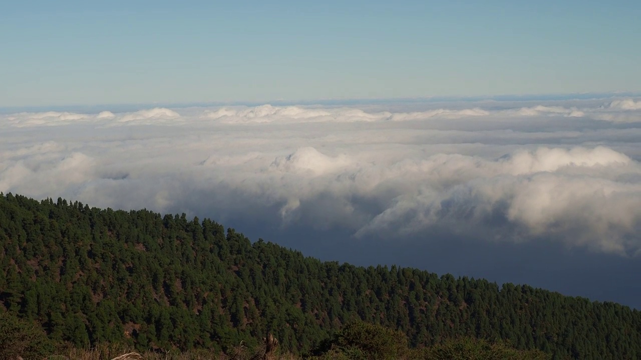 在登上Roque de los Muchachos观景台时，拉帕尔马岛上空的云海。视频下载