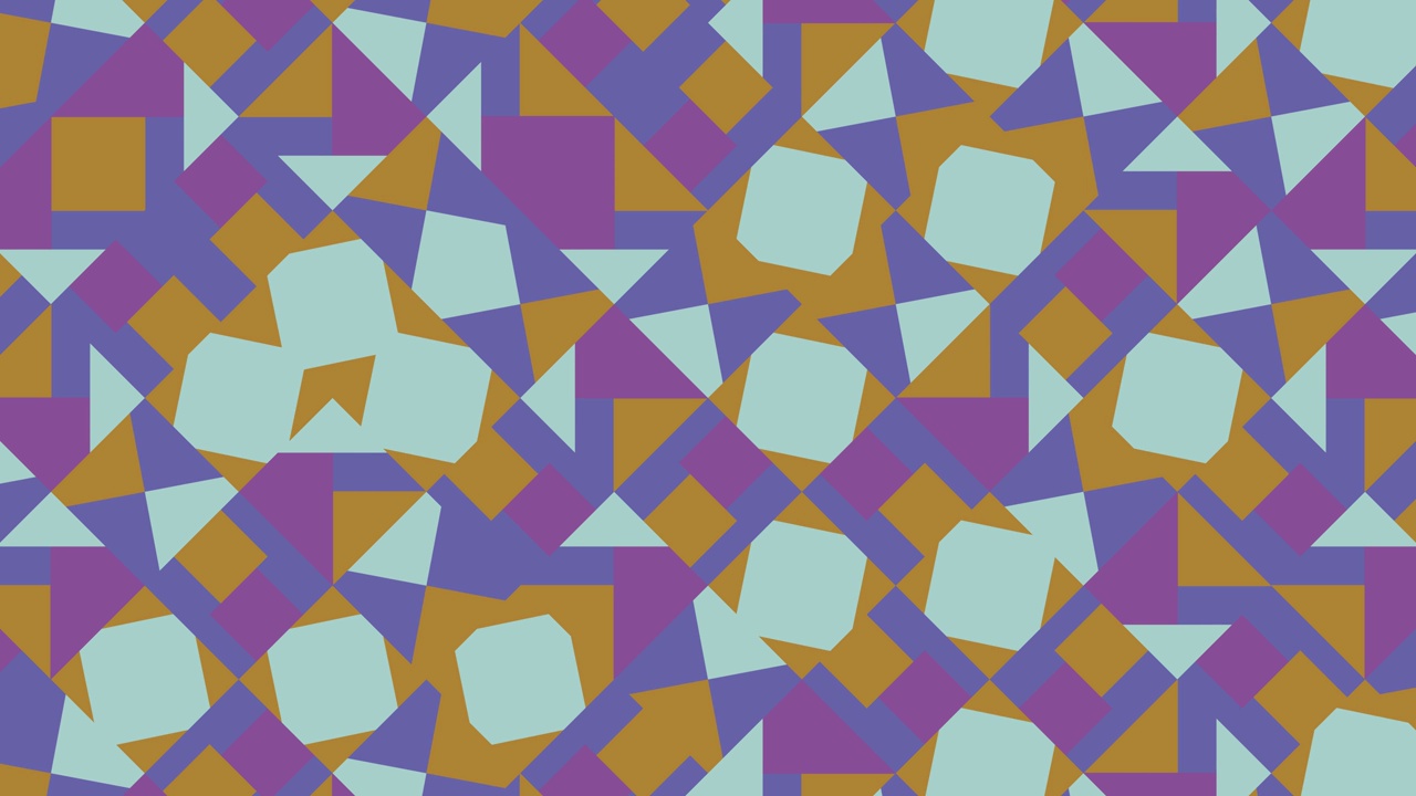几何瓷砖在抽象动画模式。多色动态马赛克与非常周围的紫罗兰元素。平面设计中的运动图形背景视频素材