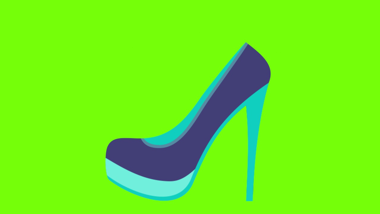 蓝色高跟鞋在绿色屏幕背景的动画视频素材
